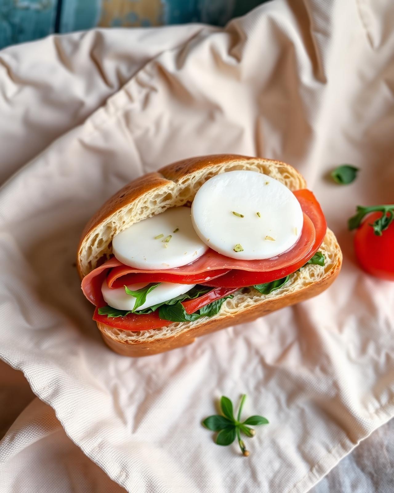 Focaccia cu mortadela și pesto cu fistic